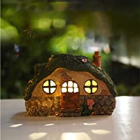 TopHGC Casa de hadas iluminada con energía solar- adorno de jardín de vivienda- lámpara de estatua de resina de la casa…